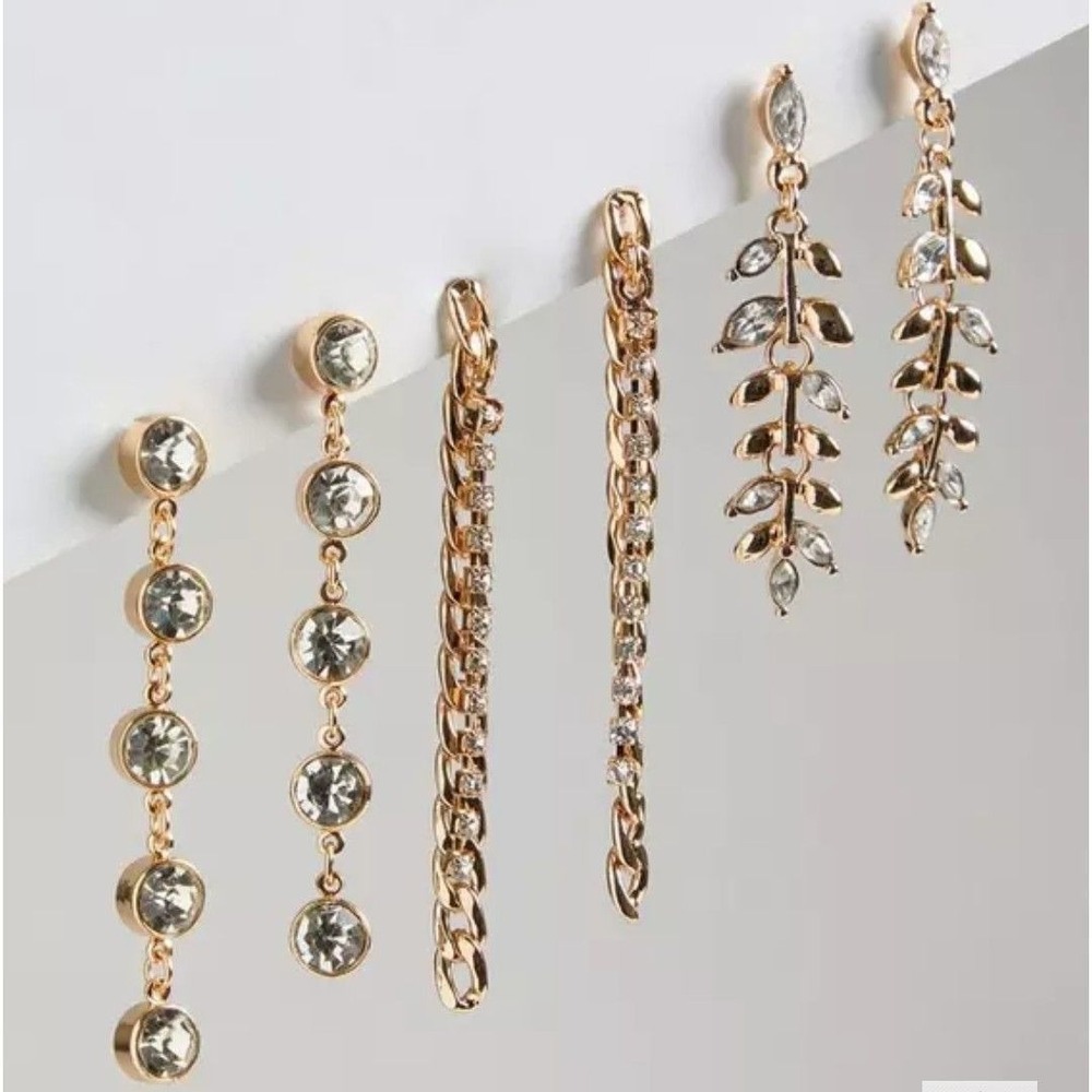 Torrid Gold Tone Drop Earring Set 3 Pairs Chain Leaf Vine Dangle Earrings